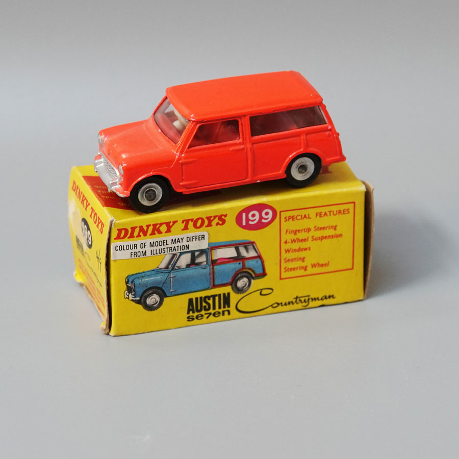 Dinky 199 Austin 7 countryman Fluorescent orange with oblong label