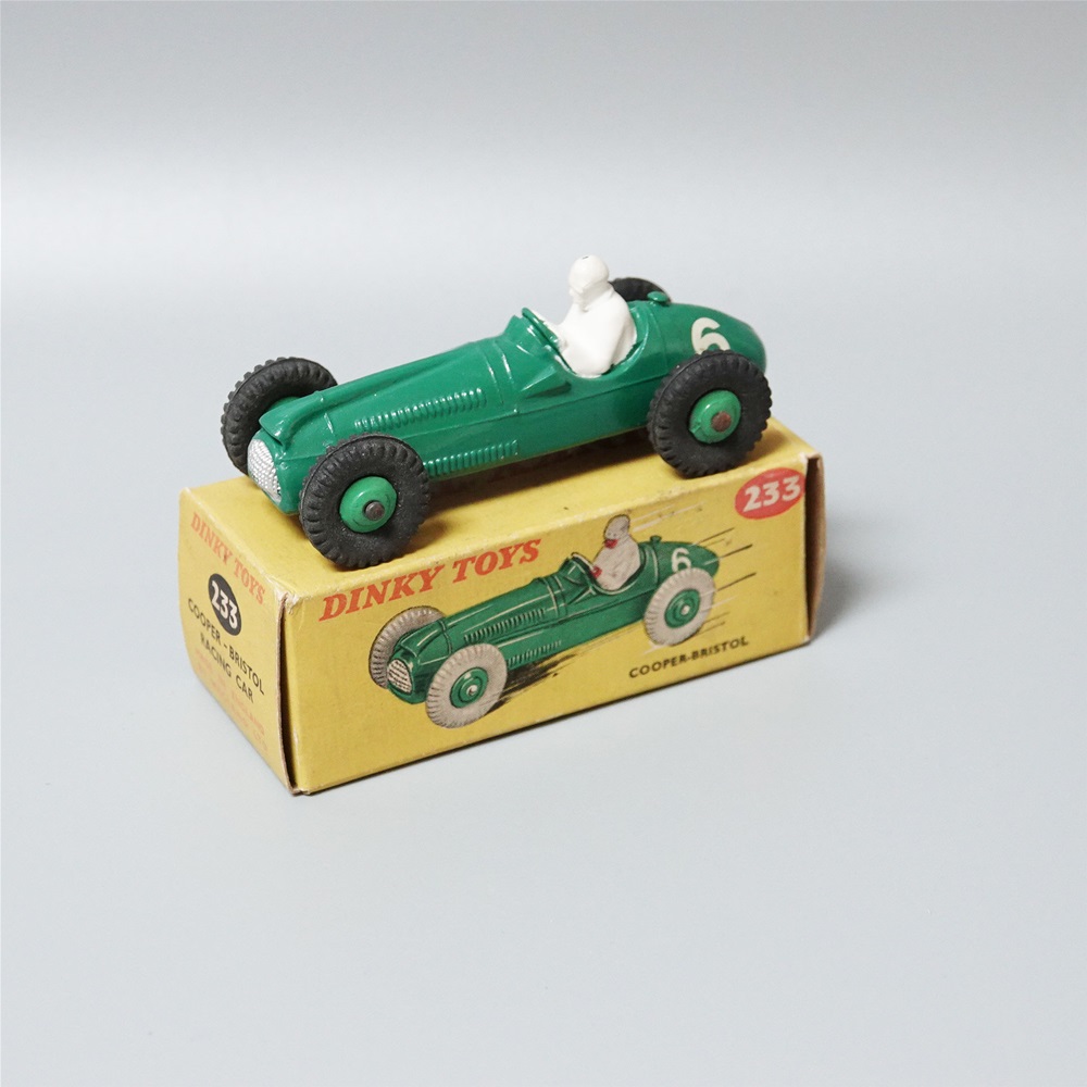 Dinky 233 Cooper Bristol racing car white driver green hubs