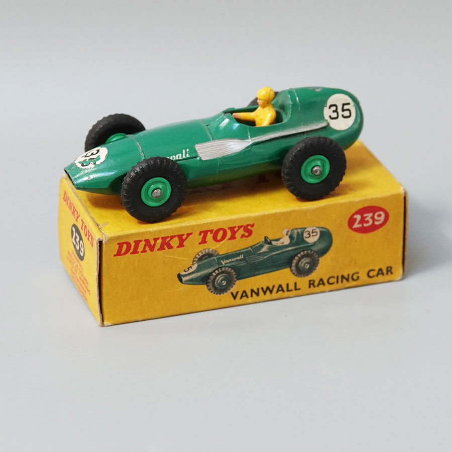 Dinky 239 Vanwall racing car yellow driver green hubs