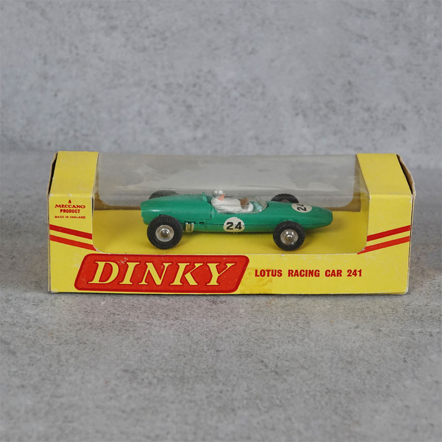 Dinky 241 Lotus Racing Car in Green # 24 Yellow US Import box