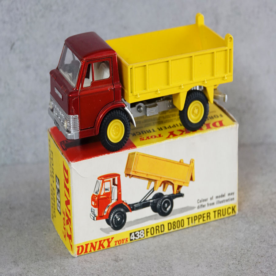 Dinky 438 Ford D800 tipper truck metallic red and yellow