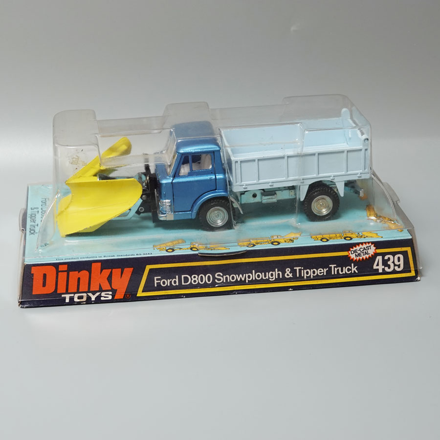 Dinky 439 Ford D800 snow plough and tipper light metallic blue
