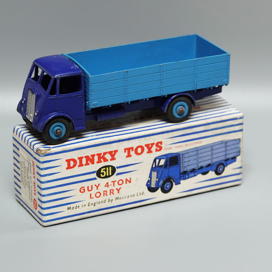 Dinky 511 Guy 4-Ton Lorry two tone blue striped box 